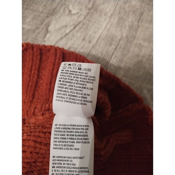 American Eagle Cropped Chenille Crewneck Sweater S Burnt Orange Y2K - Picture 5 of 5